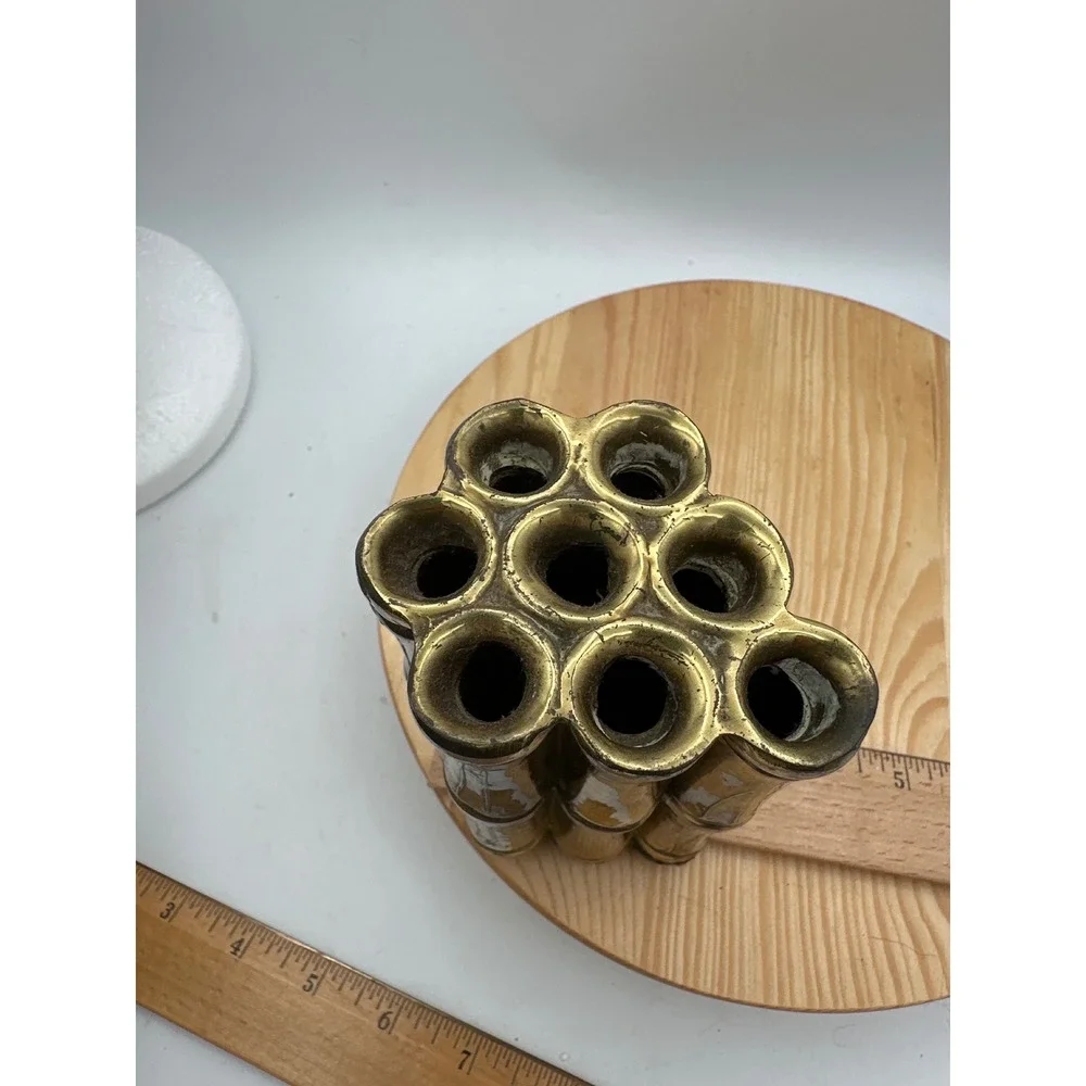 Hollywood Regency Mid-Century Brass Bamboo flower vase Brush Pot  objet d'art